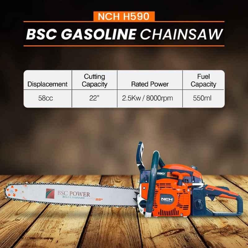 BSC Power NCH H590 22 inch 58CC 2 Stroke Petrol Engine Operated Chain Saw, MTAK-EL-CH-5280 - Image 4
