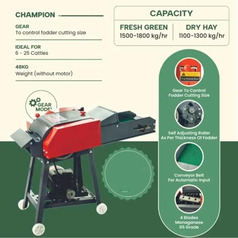Simply Champion 4 Manganese Blades 1500-1800 kg/hr Chaff Cutter Machine with 2 HP Motor & Conveyor Belt for Automatic Input, CHF01 - Image 3