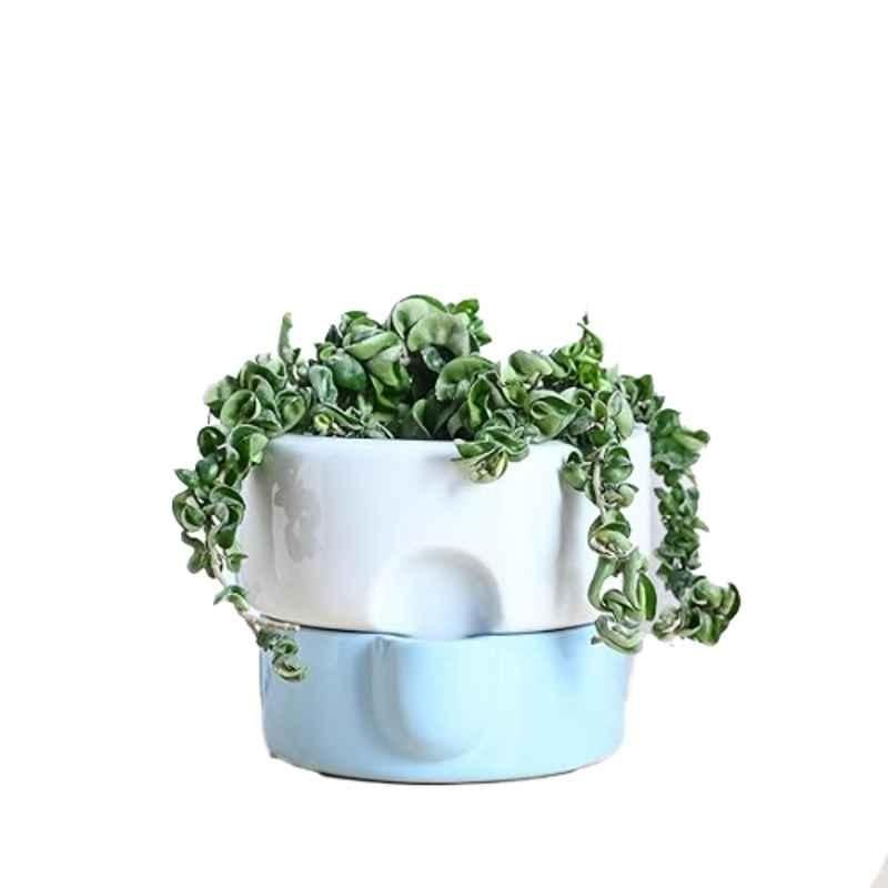 Ugaoo Ceramic Terracotta Blue Flower Sunflower Planter, NUCP1227