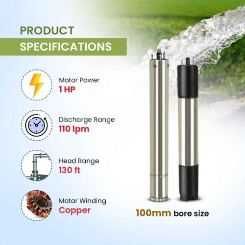 Jindal Gold Plus 1HP 4 inch Single Phase Pure Copper Water Filled Submersible Pump for Borewell, Discharge Range upto 6600 lph with 1 Year Warranty - Image 3