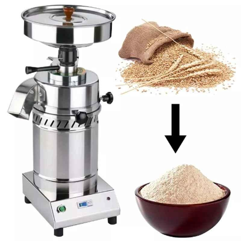 Verai 1HP Stainless Steel Silver Semi-Automatic Round Table Top Flour Mill with 4kg Hopper Chamber - Image 2