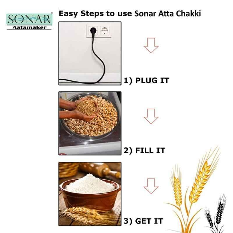 Sonar Premium 1HP Stainless Steel Automatic White Regular Flour Mill - Image 3